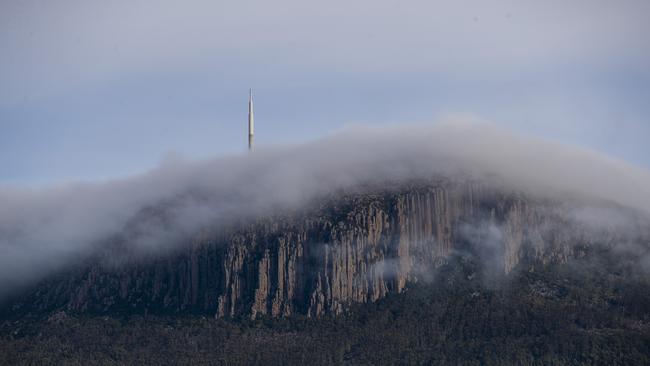 Mt Wellington / kunanyi on a cold Hobart morning. Picture: Richard Jupe