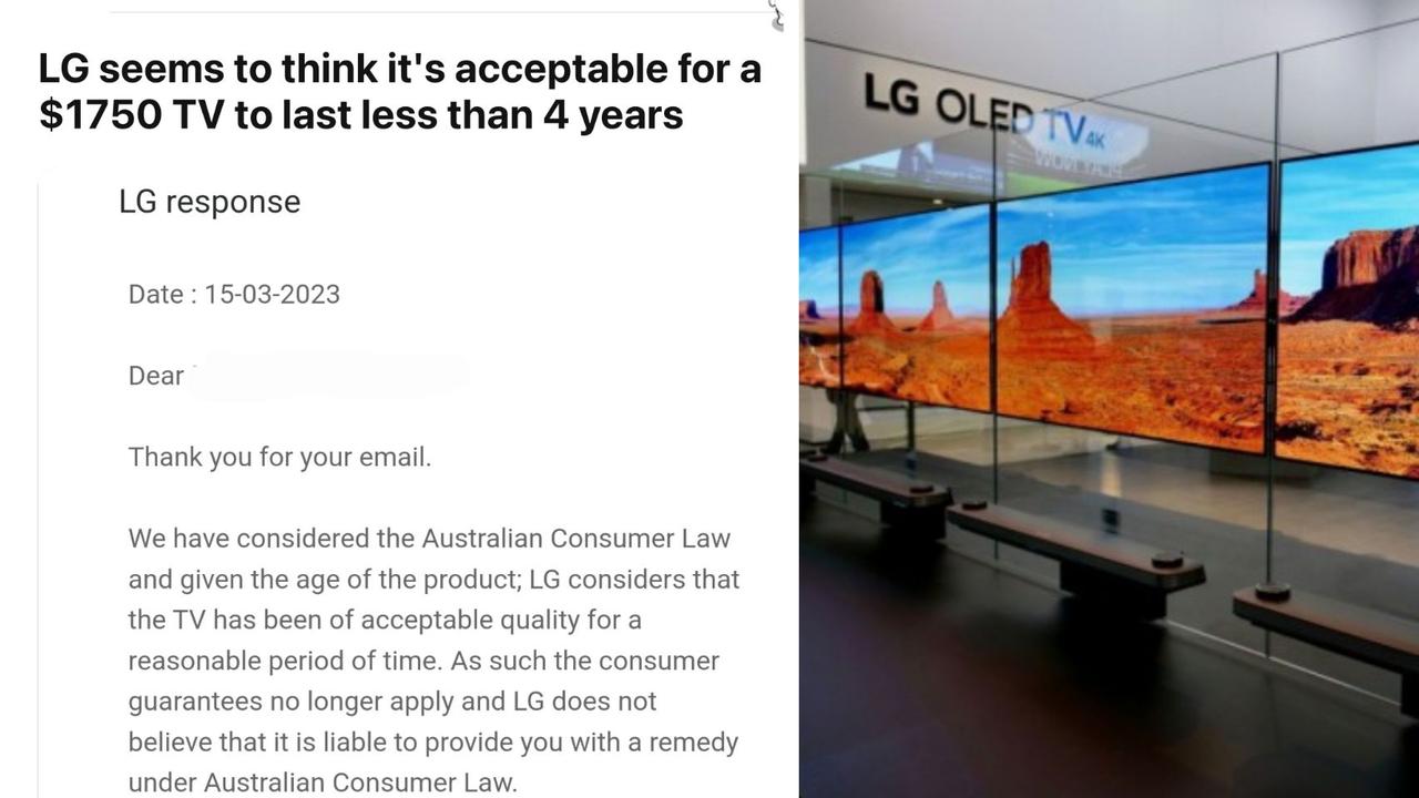 An LG customer received a shock after finding out the company would not replace a faulty six-month old TV. Picture: Reddit / Debocore