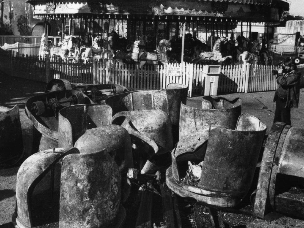 Seats of the ghost train after the fire.