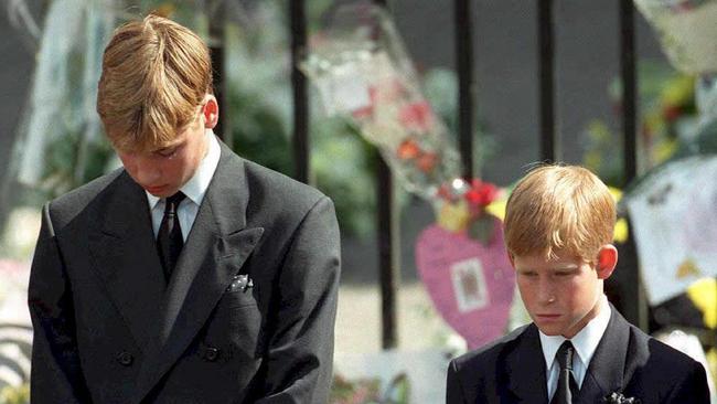 Prince William and Prince Harry at the funeral of their mother, Princess Diana. Picture: AFP