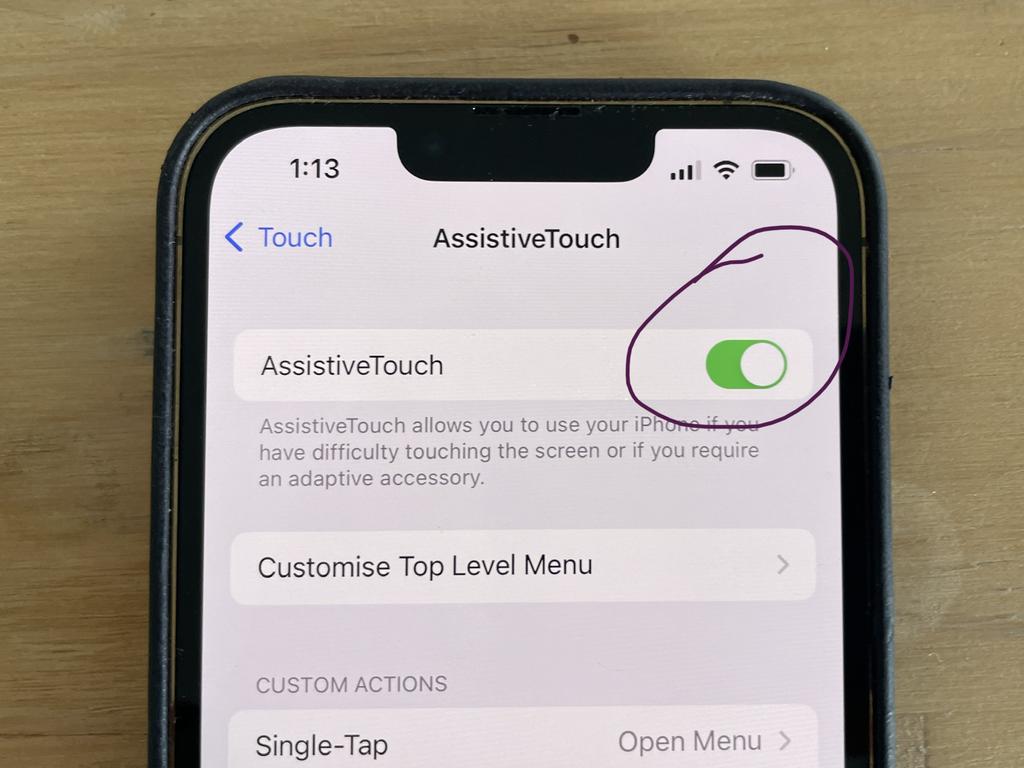 AssistiveTouch can be toggled on and off.