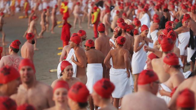 Nude Solstice swim as part of Dark Mofo 2021 at Long Beach Sandy Bay.  Picture: Nikki Davis-Jones