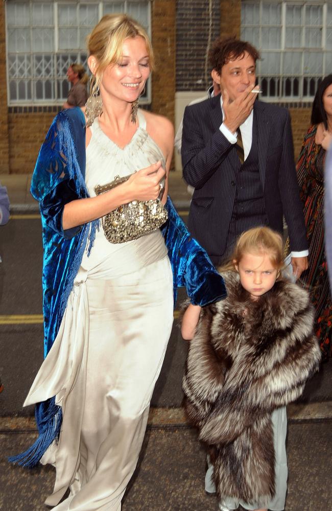 Kate Moss and daughter Lila attending a wedding in 2008. Picture: Sylvia Linares/FilmMagic.