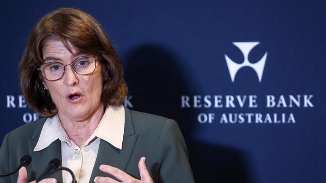 Australia’s Reserve Bank Governor, Michele Bullock, speaks during the Monetary Policy Decision media conference in Sydney. Picture: David Gray