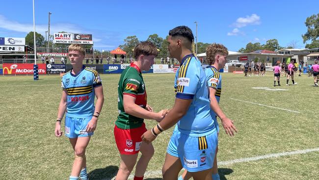 Handshakes after the Meninga Cup clash between Norths and Wynnum-Manly.