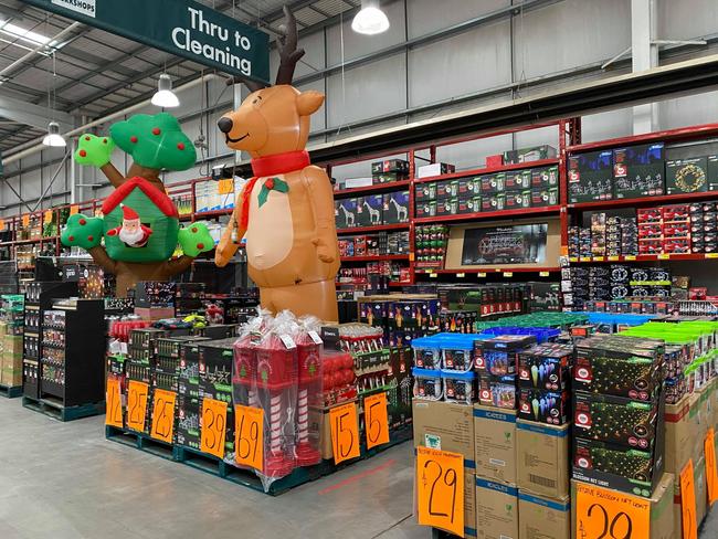 Christmas decorations display at a Bunnings Store, October 2020, Australia. Picture: Bunnings