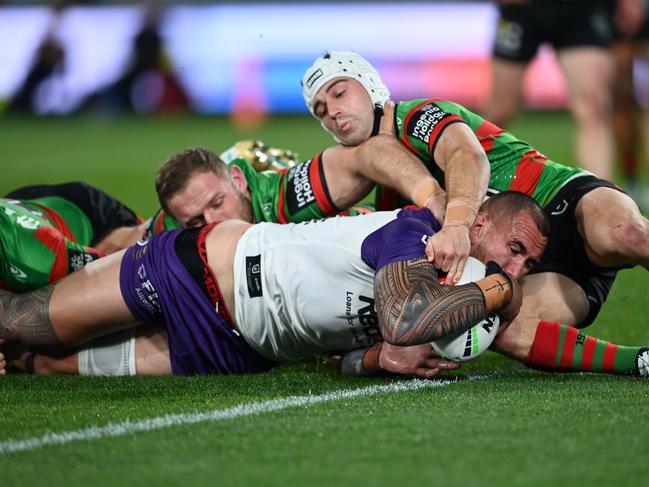 Nelson Asofa-Solomona impressed playing on an edge, barging over to score the first try of the game. Picture: NRL Imagery