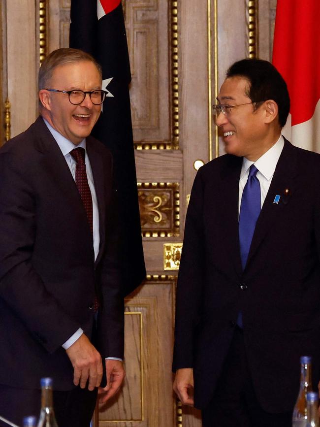 Anthony Albanese and Japan's PM Fumio Kishida share a laugh.