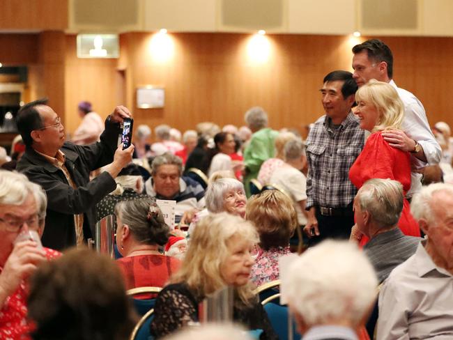 At Revesby Workers Club with his candidate for East Hills Kylie Wilkinson, Minns was popular with the seniors. Picture: Tim Hunter