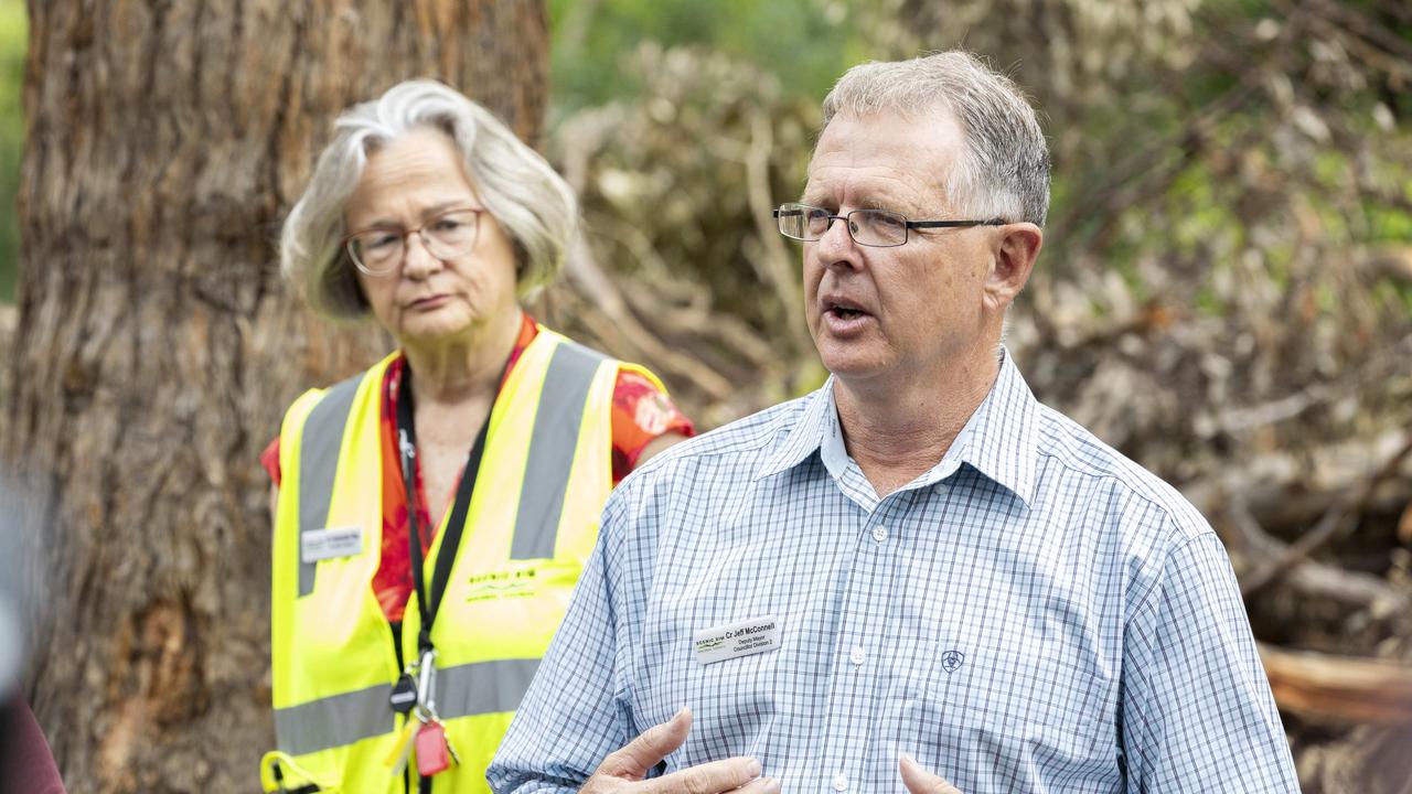 Jeff McConnell, of Scenic Rim Regional Council, outlines storm clean-up efforts at Tamborine Mountain in January. Picture: Richard Walker