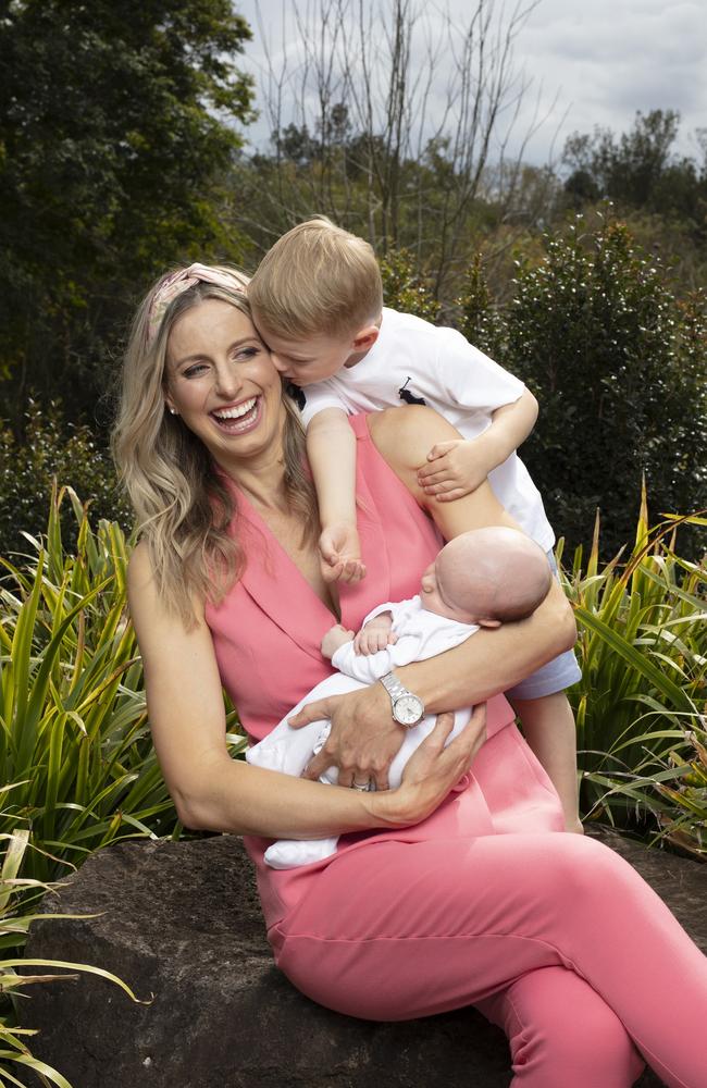 Laura Geitz with baby Frank and Barney, 2.