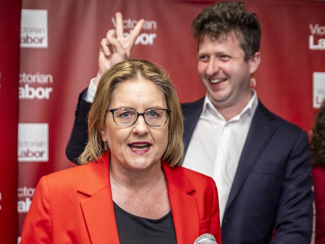 Werribee By-election Labor after/election party at Centrals Cricket Club, Galvin Park. Premier Jacinta Allen and John Lister arrive to the venue. Picture: Jake Nowakowski