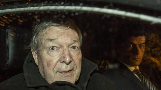 Cardinal George Pell leaves the Hotel Quirinale in Rome at 3am after giving evidence to the royal commission via video link. Picture: Ella Pellegrini