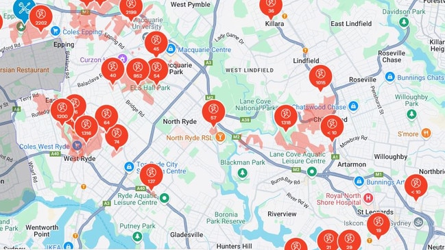 Power outages in Sydney's north as of 545am. Picture: Ausgrid