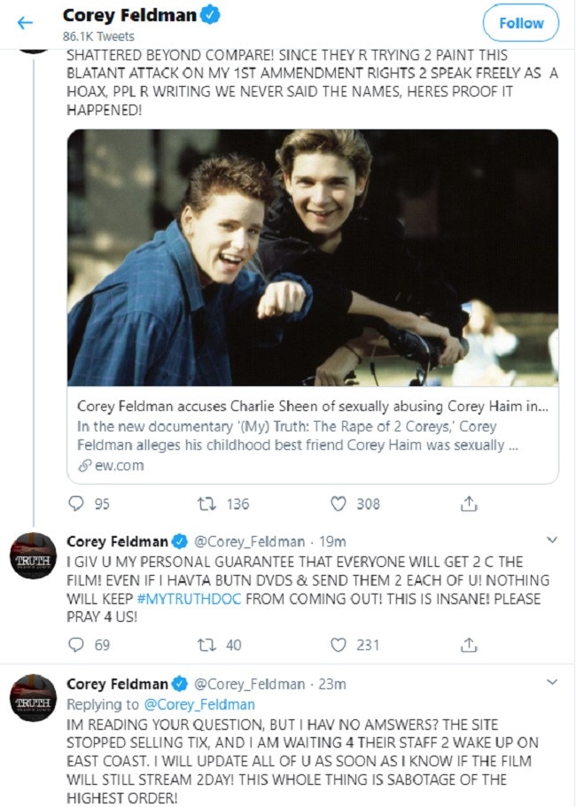 Corey Feldman responds to public backlash.