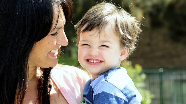 L to R: Jasmine Ringland and her son Lachlan Ringland -2 and at Betty Spears Child care centre and pre-school in Tempe where Lachlan attends. There is a childcare vacancy shortage in the inner city and oversupply in outer suburbs. Picture: John Appleyard