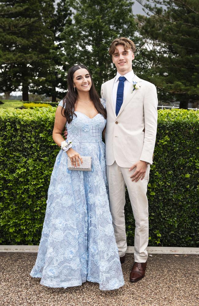 Caitlin O'Connell and Amos Baltzer at Centenary Heights State High School formal at Picnic Point, Friday, November 15, 2024. Picture: Kevin Farmer