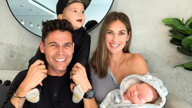 Nikki Phillips and husband Dane Rumble with sons Jett and Luca. Picture: Scott Ehler