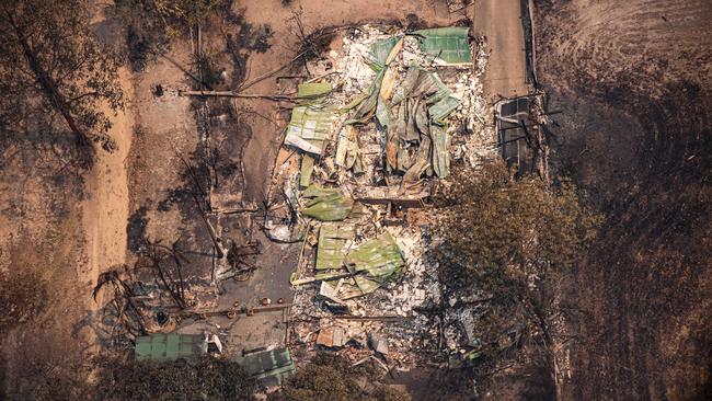 Property damaged by the East Gippsland fires in Sarsfield, Victoria. Picture: Jason Edwards