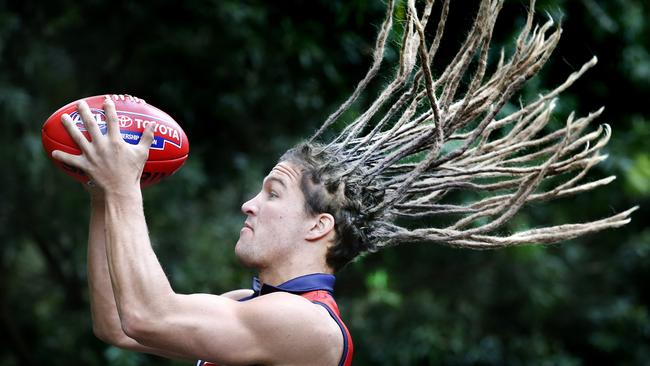 Sam Lowson, with dreadlocks he has since cut off to raise money for mental health awareness, hopes to join SANFL club Woodville-West Torrens. Picture: DAVID CAIRD.