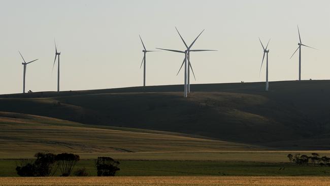 While some energy is produced from wind turbines such as these in Snowtown in South Australia's mid north, Australia has a long way to go before relying on renewable energy. Picture: Kelly Barnes/The Australian