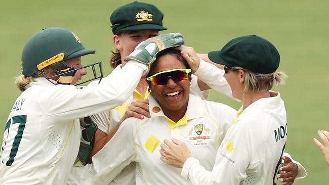 With her family in the stands, King claimed her first Test wicket. Picture: Mark Kolbe / Getty Images