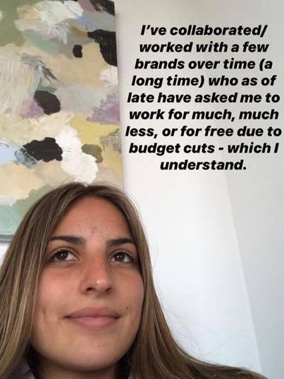 Influencer Jade Tuncdoruk complaining that companies asked her to work for a reduced rate during COVID-19.