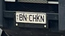 NT funny number plate, BN CHKN. Picture: Facebook / Rebecca Vick