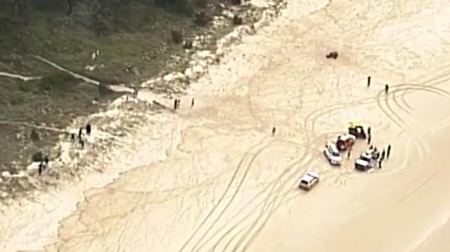 An aerial view of the beach after the shark attack. Picture: 7 NEWS