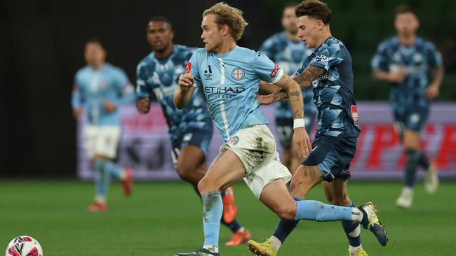 Nathaniel Atkinson of Melbourne City runs with the ball. Picture: Getty