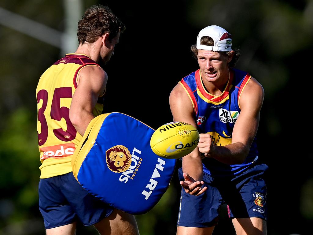 Tom Fullarton (right) has another chance to impress at AFL level. Picture: Bradley Kanaris/AFL Photos/Getty Images