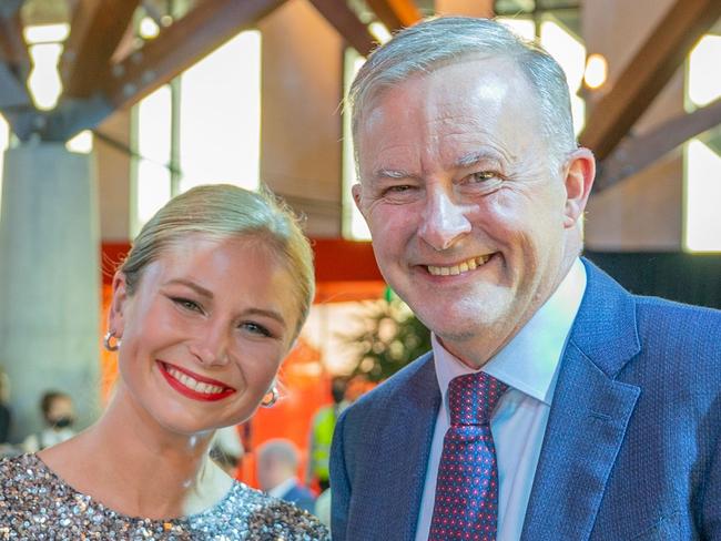 ALP leader Anthony Albanese shared this photo of himself with 2021 Australian of the Year Grace Tame soon after her frosty encounter with current PM Scott Morrison went viral. Picture: Facebook/Anthony Albanese