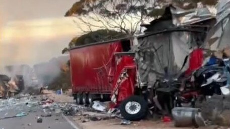 A horror smash between two trucks shut down the Eyre Highway near Yalata. Picture: Hume Hwy Trucks