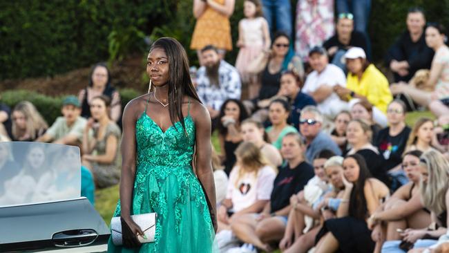 Nyangeu Angui arrives at Harristown State High School formal at Highfields Cultural Centre, Friday, November 18, 2022. Picture: Kevin Farmer