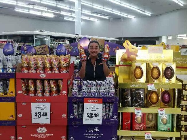 FoodWorks Loganholme assistant store manager Benita Anthony shows off some of the egg supply.