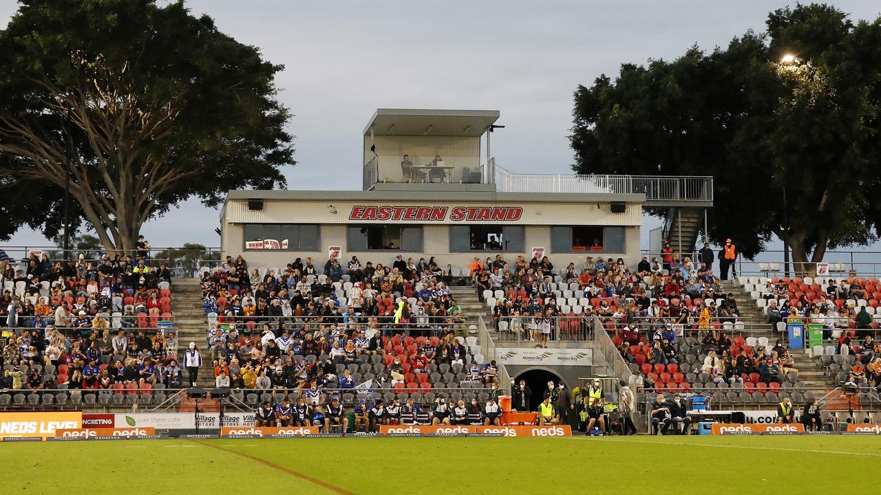 Fans watch the Tigers-Bulldogs NRL clash at Redcliffe's Moreton Daily Stadium. Redcliffe are the raging favourites to be Brisbane’s second team.