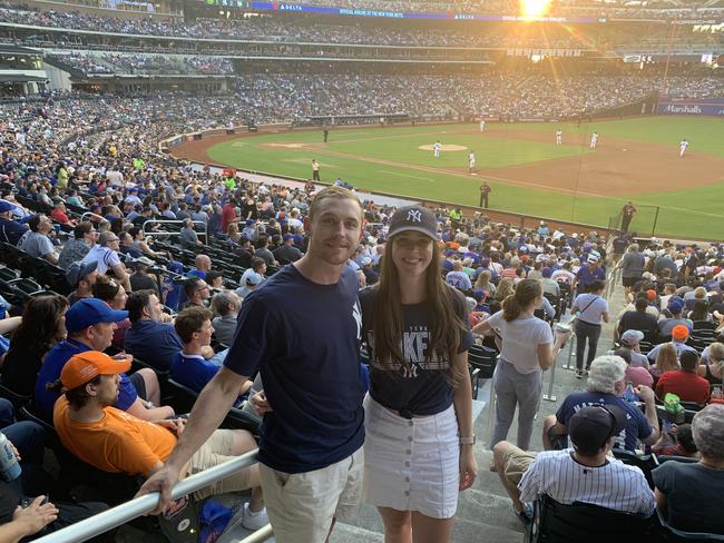 Devon Smith and girlfriend Simone at Citi Field in New York, watching the MLB match between New York Mets and New York Yankees. Picture: Supplied