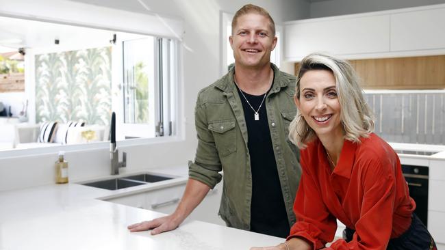 Aaron and Daniella Winter in their Broadbeach Waters kitchen. Picture: Tertius Pickard