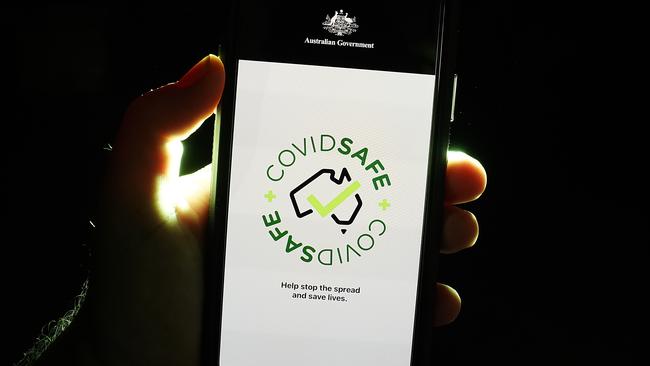 An iPhone device displays the CovidSafe app released by the Australian government in April.