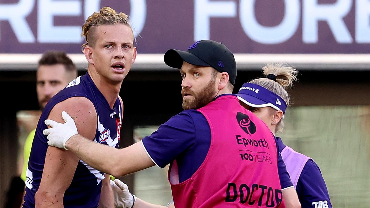 Nat Fyfe was concussed against GWS. Photo: Paul Kane/Getty Images.