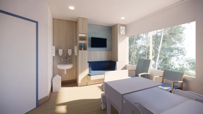 Artist impression of a room in the planned 98-bed tower at Flinders Medical Centre.