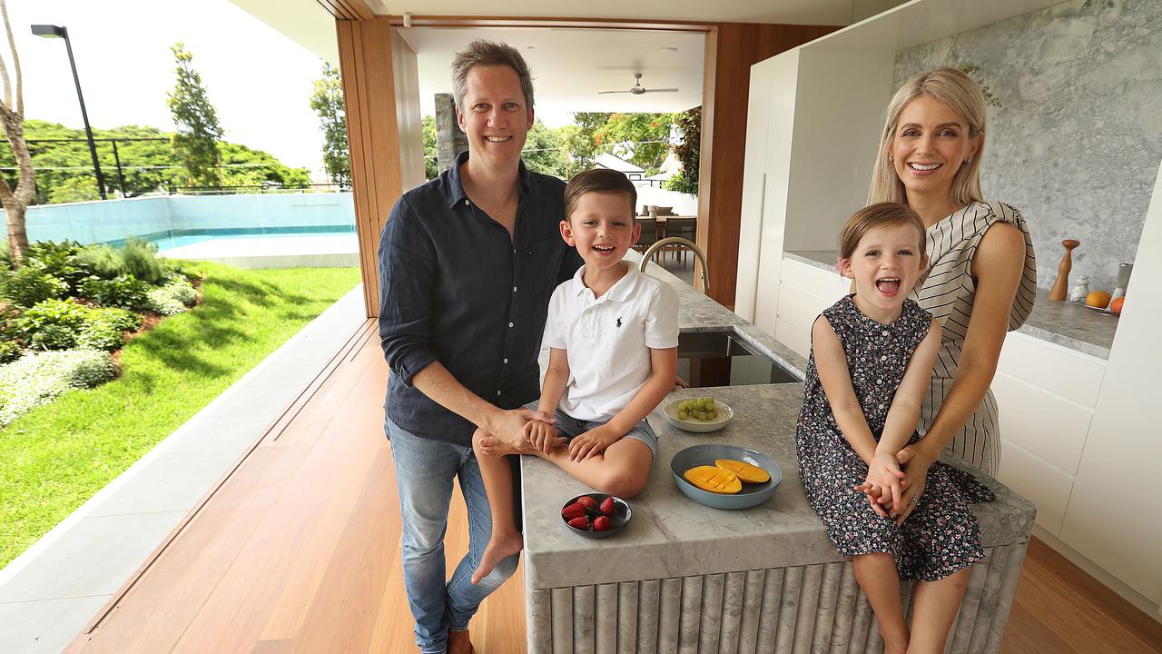 Joe Adsett and wife Hayley Adsett, with their children Julian and Madeline at their Ascot home. Picture: Lyndon Mechielsen/The Australian