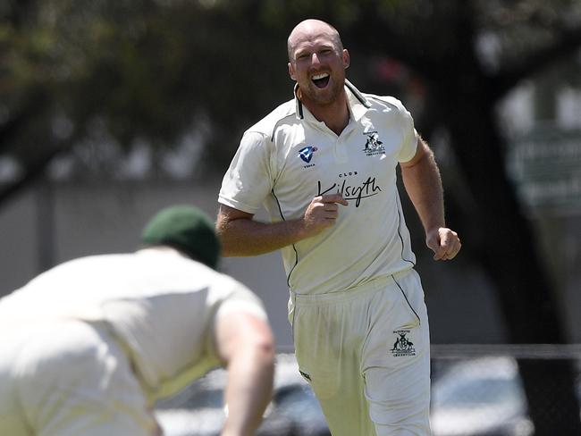 Matthew Gale celebrates a wicket earlier this season. Picture: Andy Brownbill