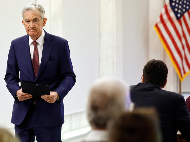 WASHINGTON, DC - NOVEMBER 08: Fed Chairman Jerome Powell departs after delivering remarks to The Federal Reserve's Division of Research and Statistics Centennial Conference on November 08, 2023 in Washington, DC. Market watchers and policymakers are listening carefully to Powell for indications of whether the Fed would need to hike rates further to bring down inflation.   Chip Somodevilla/Getty Images/AFP (Photo by CHIP SOMODEVILLA / GETTY IMAGES NORTH AMERICA / Getty Images via AFP)