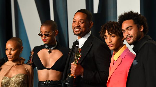 Will Smith poses with his wife Jada Pinkett Smith, daughter Willow, and sons Trey and Jaden. Picture: AFP.