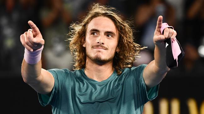 Greece's Stefanos Tsitsipas celebrates his victory against Switzerland's Roger Federer