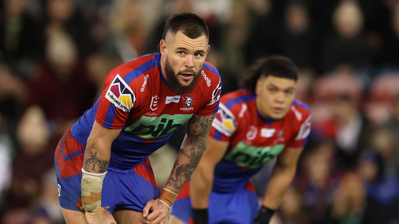 NEWCASTLE, AUSTRALIA - JULY 08: David Klemmer of the Knights during the round 17 NRL match between the Newcastle Knights and the South Sydney Rabbitohs at McDonald Jones Stadium, on July 08, 2022, in Newcastle, Australia. (Photo by Ashley Feder/Getty Images)