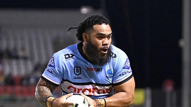 Sharks player Siosifa Talakai during the round 14 NRL match between the New Zealand Warriors and at Moreton Daily Stadium, on June 12. Picture: Bradley Kanaris/Getty Images