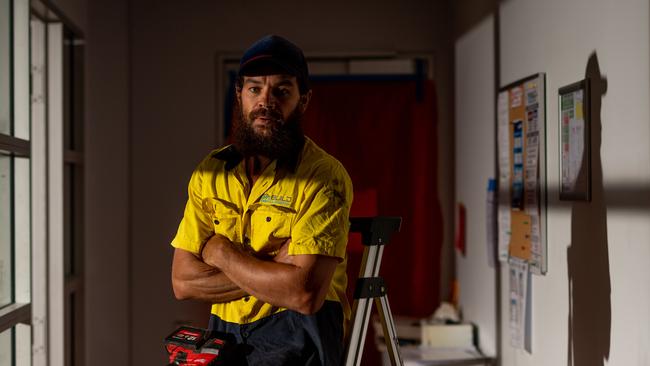 The coronavirus pandemic has struck apprentices hard, with nearly 300 out of work in the NT. Ben Vesty is a mature-age apprentice who has been kept busy by his employers, SH Build. Picture: Che Chorley