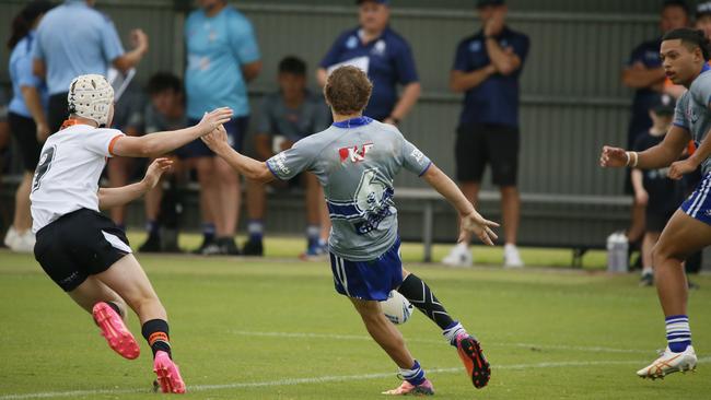 Bodhi Kennedy in action for the North Coast Bulldogs against the Macarthur Wests Tigers during round two of the Andrew Johns Cup at Kirkham Oval, Camden, 10 February 2024. Picture: Warren Gannon Photography